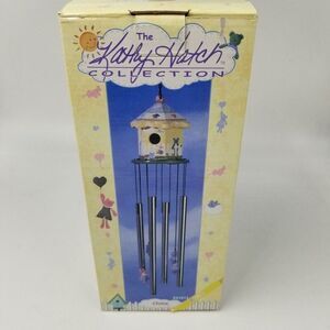 Vintage Kathy Hatch Wind Chime Yellow Hand Painted New Bird House Teddy Bear